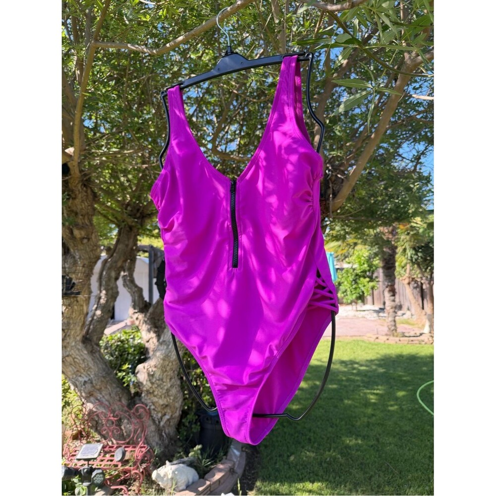 Xhilaration Hot Pink Girls' One-Piece Swimsuit with Front Zip